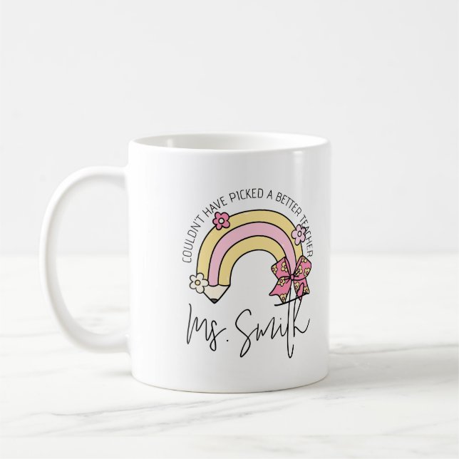 Retro Groovy Pencil Rainbow Teacher Appreciation Coffee Mug (Left)