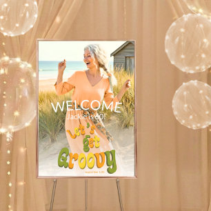 Retro Groovy Photo 60th Birthday Party Poster