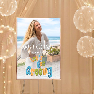 Retro Groovy Photo 60th Birthday Party Poster