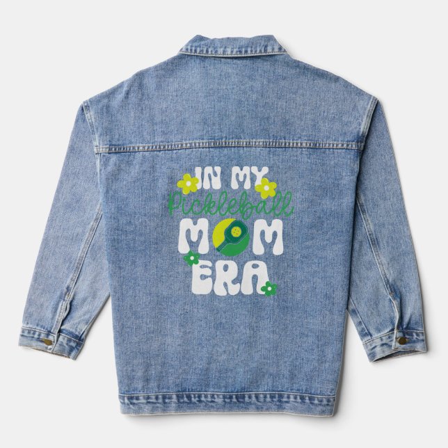 Retro Groovy Pickleball Mum Era Denim Jacket (Back)