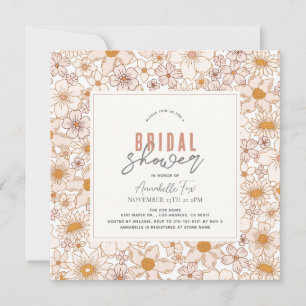 Retro Groovy Pink Floral Bridal Shower Invitation