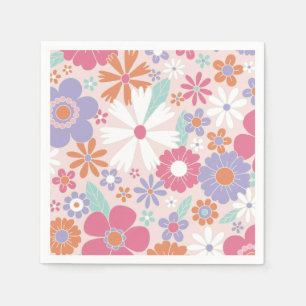 Retro Groovy Pink Floral Napkin