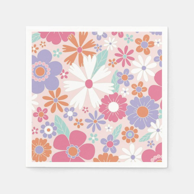 Retro Groovy Pink Floral Napkin (Front)