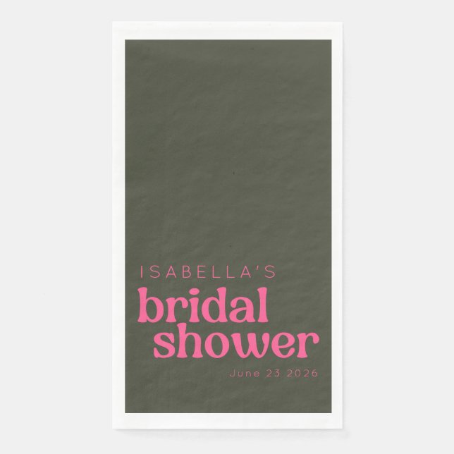 Retro Groovy Pink Green Bridal Shower Custom  Napkin (Front)