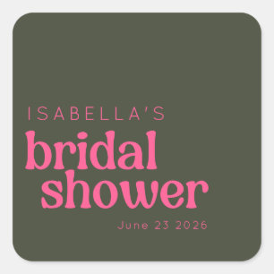 Retro Groovy Pink Green Bridal Shower Custom Square Sticker