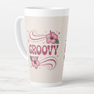 Retro Groovy Pink Hibiscus Latte Mug
