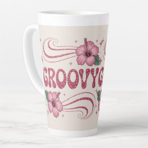 Retro Groovy Pink Hibiscus Latte Mug
