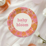 Retro Groovy Pink Hippie Baby in Bloom | Boho Paper Plate<br><div class="desc">This design features a beautiful groovy floral background in simple,  extremely fun-loving retro colours,  fun typography and an idyllic arch. This design is perfect for any season on your shower envelopes of favours.</div>
