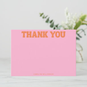 Retro Groovy Pink Orange Bold Name Personalised Thank You Card