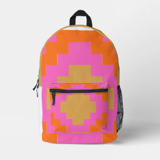 Retro Groovy Pink Orange Geometric Printed Backpack
