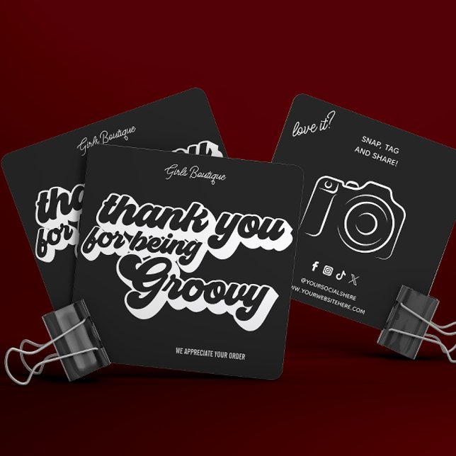 Retro Groovy Pink & Red Thank You Social Media  Square Business Card (Creator Uploaded)