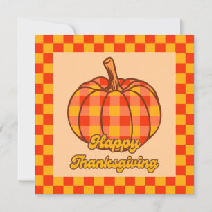 Retro Groovy Plaid Pumpkin Chequered Thanksgiving Card