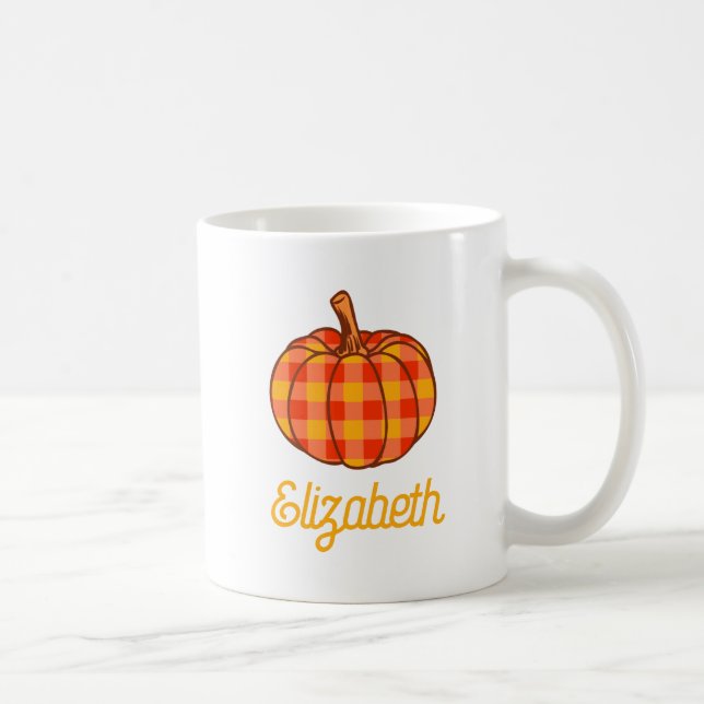Retro Groovy Plaid Pumpkin Chequered Thanksgiving Coffee Mug (Right)