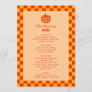 Retro Groovy Plaid Pumpkin Thanksgiving Dinner Menu