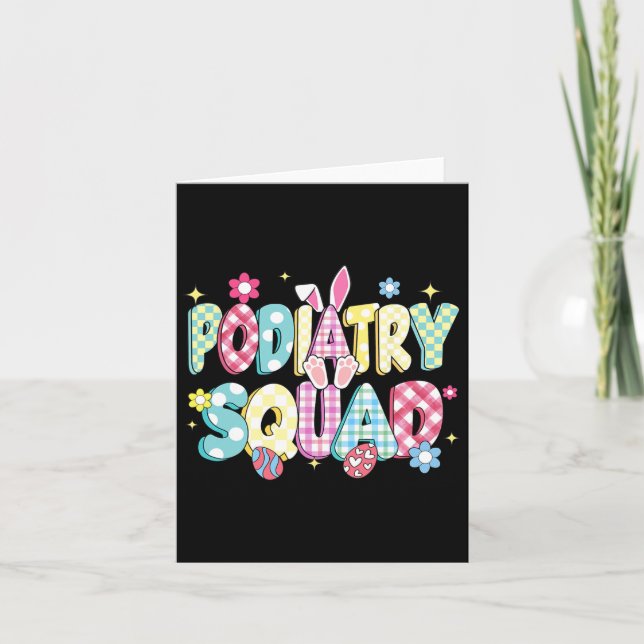 Retro Groovy Podiatry Squad Bunny Ear Funny Easter Card (Front)