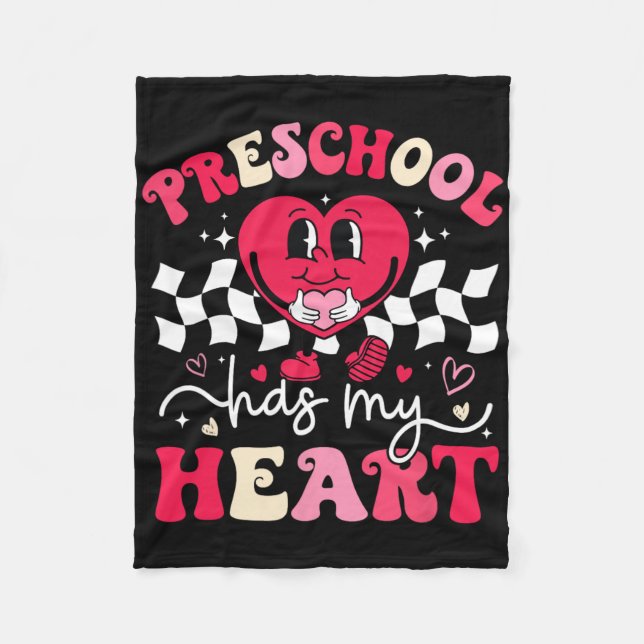 Retro Groovy Preschool Has My Heart Teacher Valent Fleece Blanket (Front)