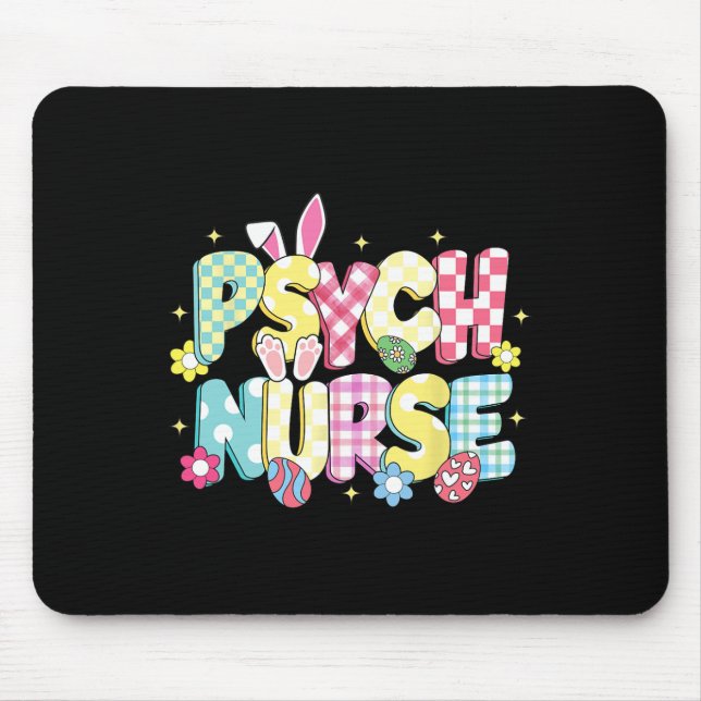 Retro Groovy Psych Nurse Bunny Ear Funny Easter Gi Mouse Mat (Front)