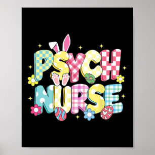 Retro Groovy Psych Nurse Bunny Ear Funny Easter Gi Poster