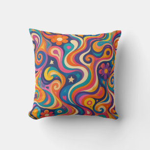 Retro Groovy Psychedelic Swirl Pattern Cushion