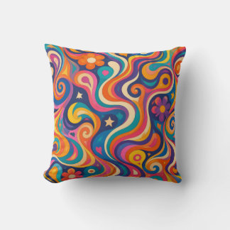 Retro Groovy Psychedelic Swirl Pattern Cushion