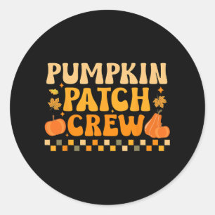 retro groovy pumpkin patch crew thanksgiving fall classic round sticker