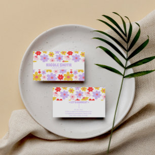 Retro Groovy Purple Colourful Floral Hair Stylist  Business Card