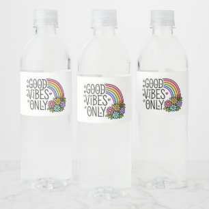 Retro Groovy Rainbow Good Vibes Only Water Bottle Label
