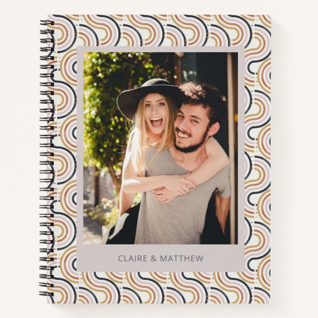Retro Groovy Rainbow Photo Custom Couple Names Notebook (Front)
