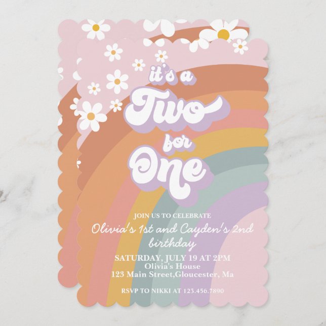 Retro Groovy Rainbow Two For One Invitation (Front/Back)