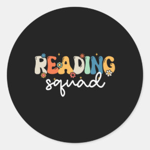 Retro Groovy Reading Squad Girls Boys Cute Reading Classic Round Sticker