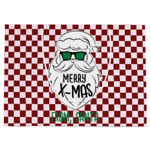 Retro Groovy Red Checkered Santa Claus Christmas Large Gift Bag