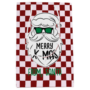 Retro Groovy Red Checkered Santa Claus Christmas Medium Gift Bag