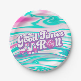 Retro Groovy Roller Disco Party Paper Plate
