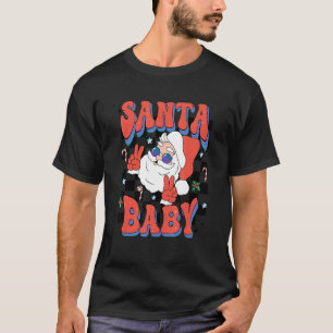 Retro Groovy Santa Claus Rocks Plaid Baby Kid Chri T-Shirt