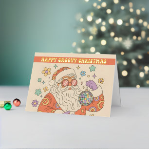 Retro Groovy Santa Merry Christmas Foil Holiday Card