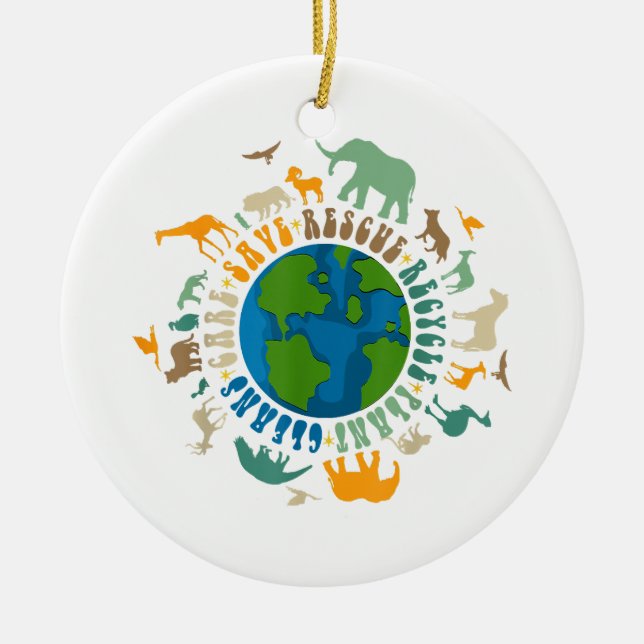 Retro Groovy Save Bees Rescue Animals Recycle Fun  Ceramic Tree Decoration (Front)