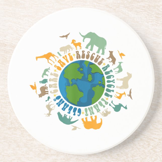 Retro Groovy Save Bees Rescue Animals Recycle Fun  Coaster (Front)