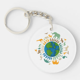 Retro Groovy Save Bees Rescue Animals Recycle Fun Key Ring