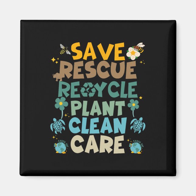 Retro Groovy Save Bees Rescue Animals Recycle Fun  Magnet (Front)