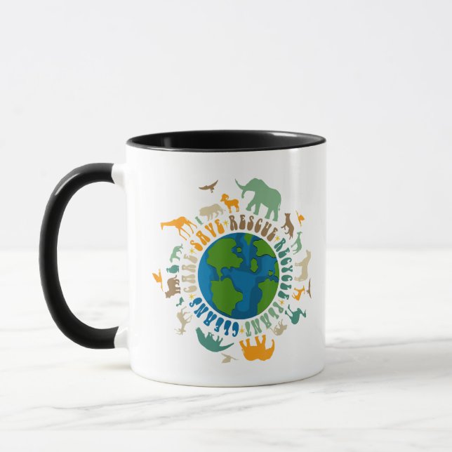Retro Groovy Save Bees Rescue Animals Recycle Fun  Mug (Left)