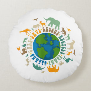 Retro Groovy Save Bees Rescue Animals Recycle Fun Round Cushion