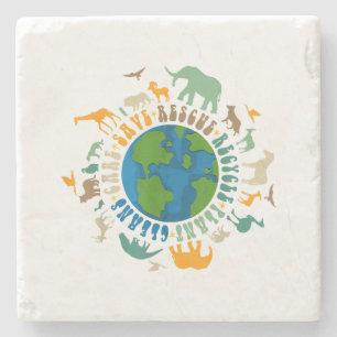 Retro Groovy Save Bees Rescue Animals Recycle Fun Stone Coaster