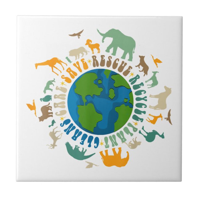 Retro Groovy Save Bees Rescue Animals Recycle Fun  Tile (Front)