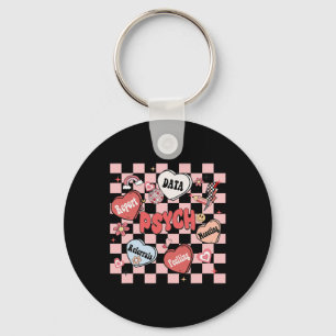 Retro Groovy School Psychologist Valentine's Day H Key Ring