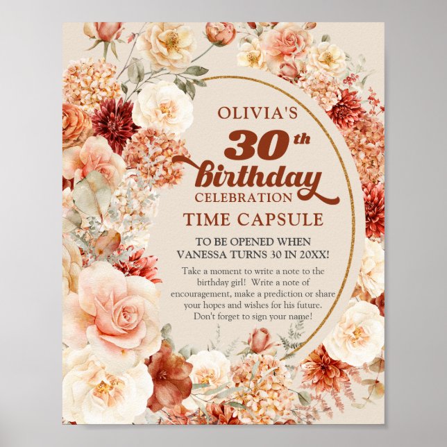 Retro groovy script terracotta flower Time capsule Poster (Front)