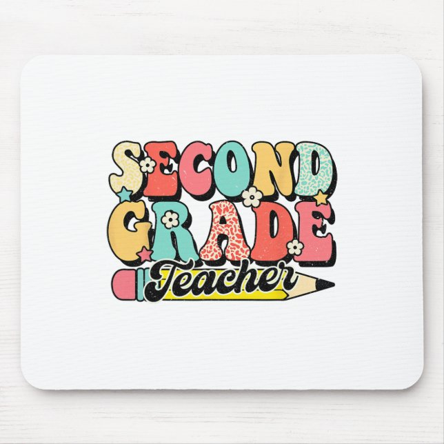 Retro Groovy Second Grade Teacher First Day 2nd Gr Mouse Mat (Front)