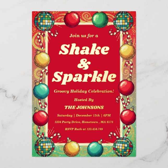 Retro Groovy Shake & Sparkle Holiday Party  (Front)