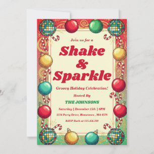 Retro Groovy “Shake & Sparkle” Holiday Party Invitation