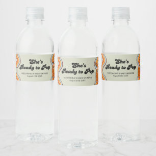 Retro Groovy Shes Ready to Pop Sage Green Water Bottle Label