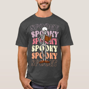 Retro Groovy Skeleton Ghost Boo Teacher Booooks Ha T-Shirt